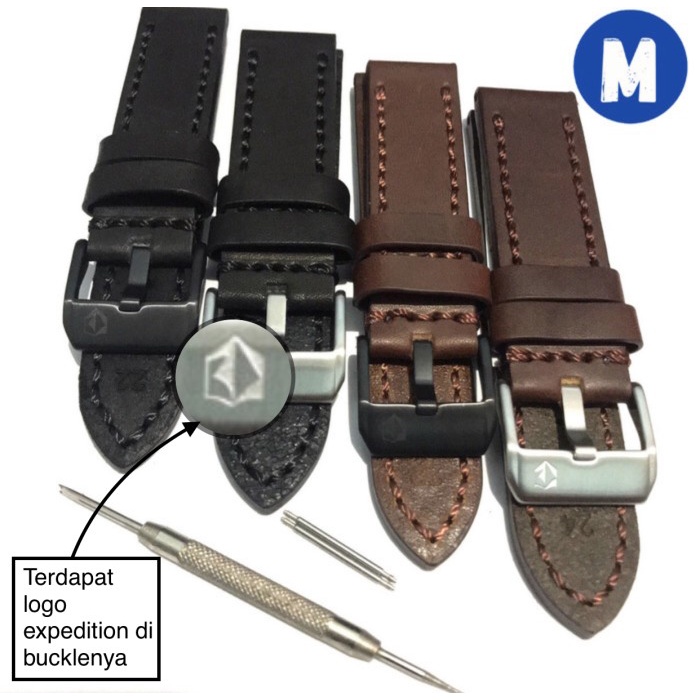 Strap Tali Jam Tangan Kulit Expedition Original 22 24 Hitam Cokelat