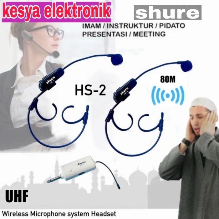 MIC SHURE IMAM H2 BANDO KAIT 2 KUPING WIRELESS UHF GARANSI
