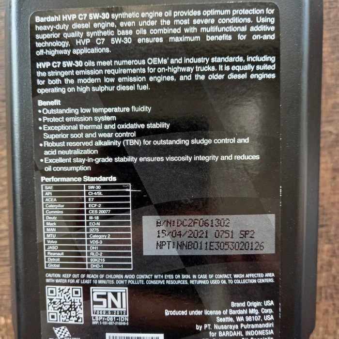 HJK BARDAHL 5W30 HVP C7 DIESEL OIL