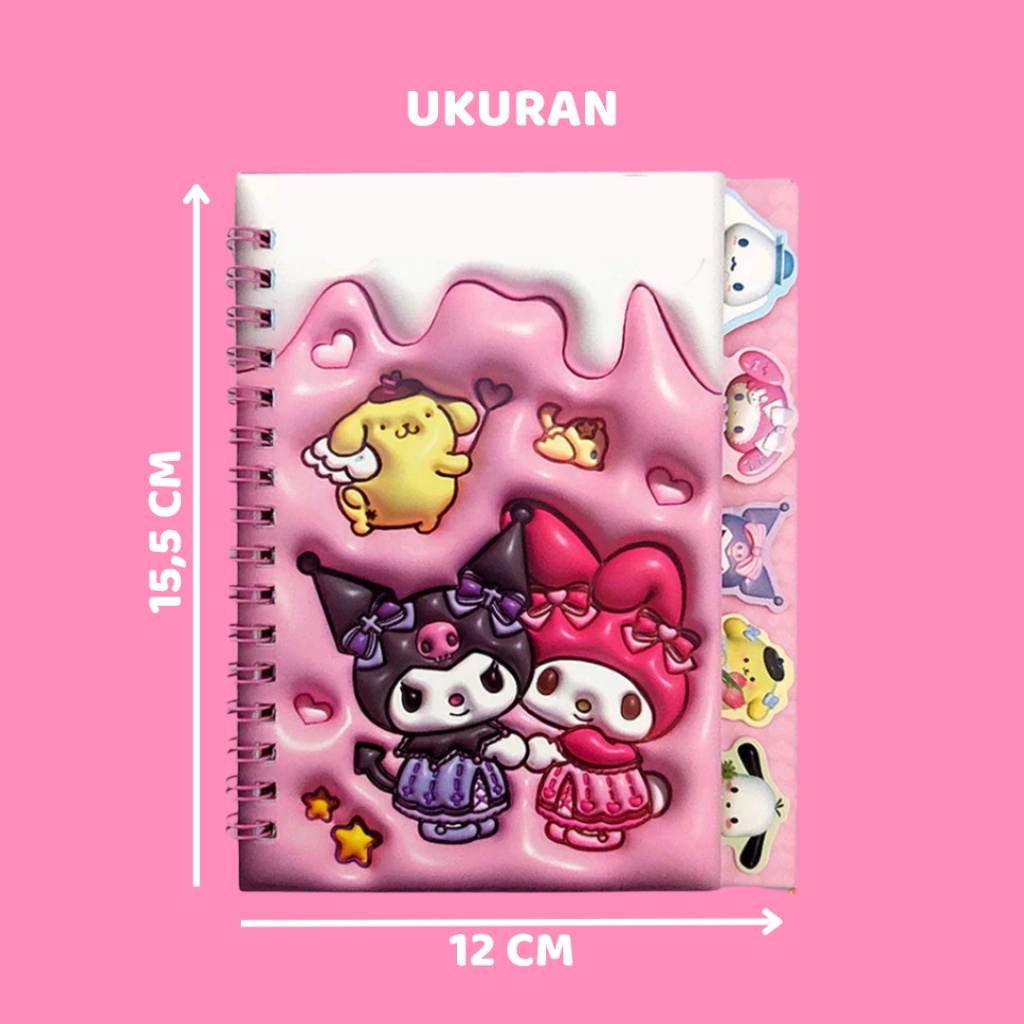 

IK! Notebook Mini Lucu Diary Kuromi Cinnamoroll My Melody Buku Catatan Kecil Stiker Sticker Anak