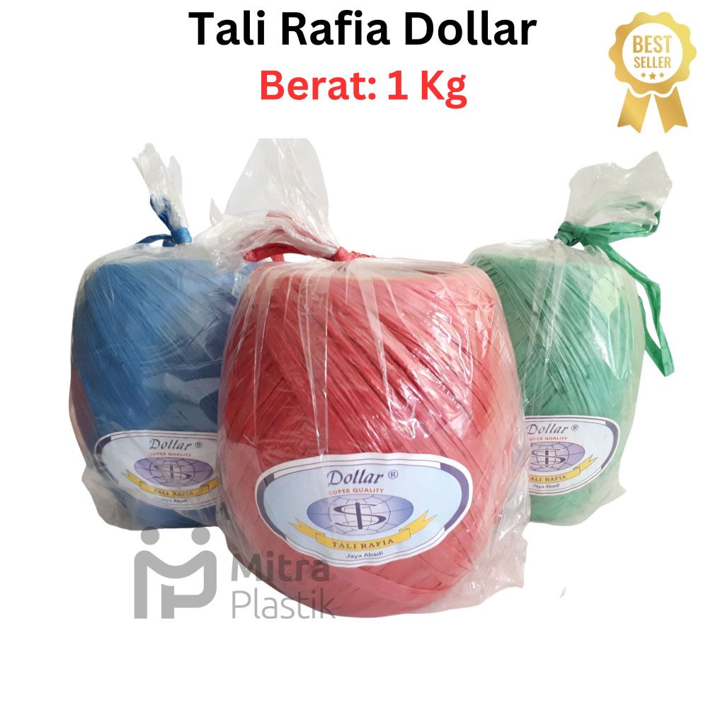 

iK! Tali Rafia Merk Dollar 1 KG Tali Plastik Warna Warni Kuat Gulung Merah Hijau Biru Kuning