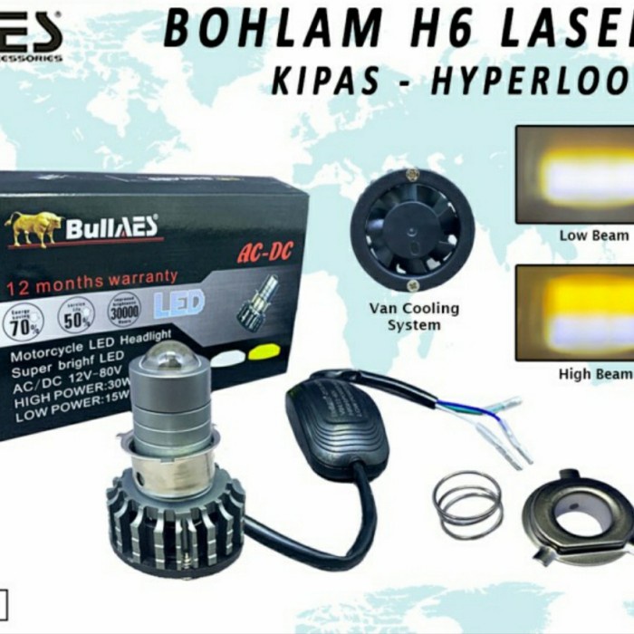 BOHLAM LED HEADLAMP H6 H4 LASER AES HYPERLOOP I LAMPU LED KIPAS MOTOR