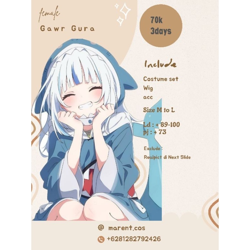 Rental Costume Cosplay Gawr Gura