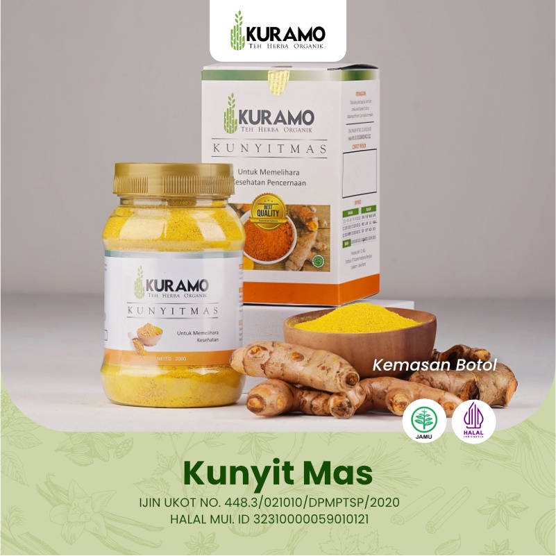 

( PROMO ) Serbuk Kunyit Mas Asli u Teh Herbal Kuramo 200gr Obat Sembelit Gerd Asam Lambung Kembung