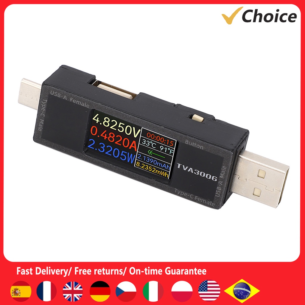 USB Power Tester USB Tester USB Voltage Current Meter USB A Type C Power Tester for Electronics Digi