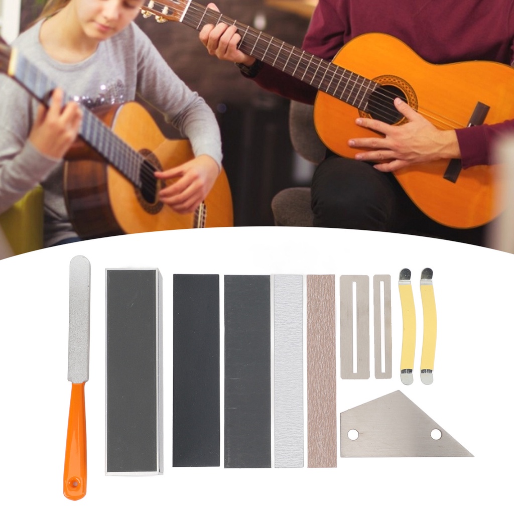 11PCS Guitar Grinding Tools Fret File Leveling Bar String Spreader Polishing Sandpaper Fretboard Gua