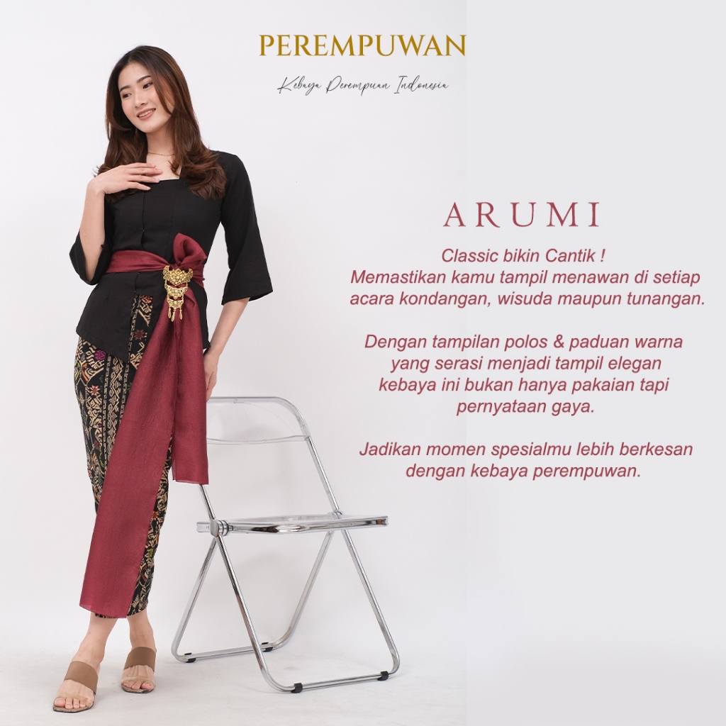 NEW DEALS SAMAYA Kebaya Bali Set Kutu baru Kutubaru Hitam Putih Lengan Lonceng 3/4 kain Katun Linen