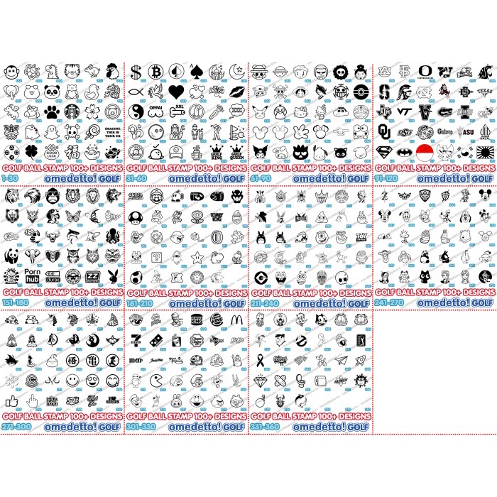 

GOLF BALL STAMP 100+ DESIGNS STEMPEL BOLA HIGH QUALITY OMEDETTO 241-270