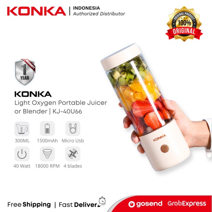 Konka Blender Portable Juicer Wireless 4 Blades 300Ml - Kj-40U66 - Asli