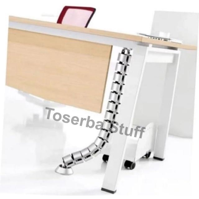 SNAKE CABLE BELALAI GAJAH JALUR KABEL DUCT SPIRAL MEJA KERJA KANTOR HITAM SILVER PUTIH