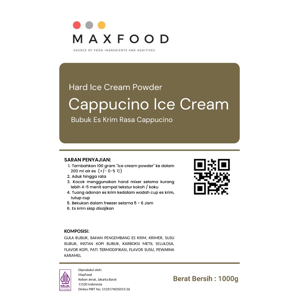 

MAXFOOD - Hard Cappucino Ice Cream Powder / Bubuk Es Krim Rasa Cappucino 1 Kg