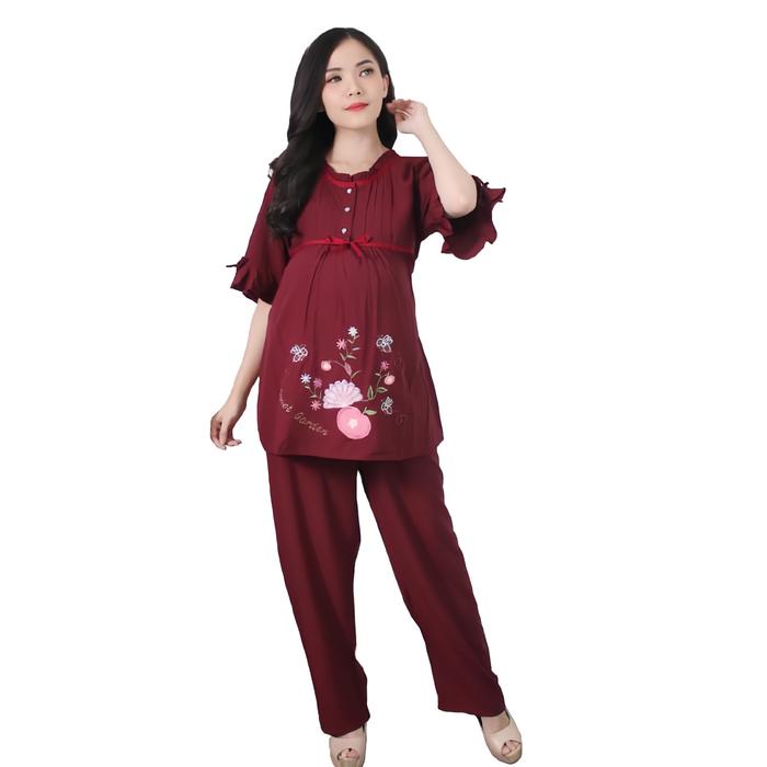 BAJU SETELAN HAMIL MENYUSUI KEKINIAN MODEL KANCING BAHAN RAYON VICOSE ADEM