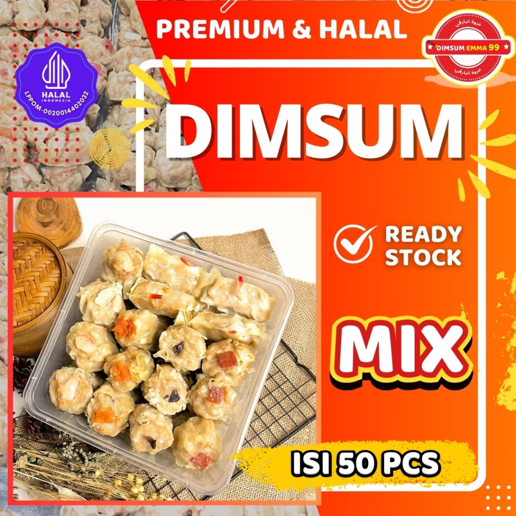 

TERLARIS!! DIMSUM AYAM FROZEN Premium & Halal Mix isi 50 pcs / GRATIS Saus Merah & Lada Hitam