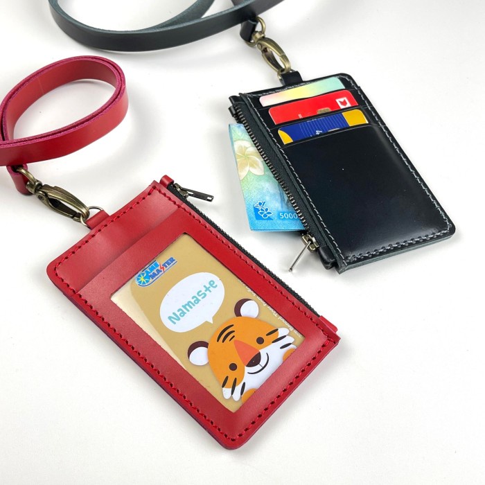 

ATKJaya- gantungan dompet ID card holder kulit tali zipper kartu banyak PHID951