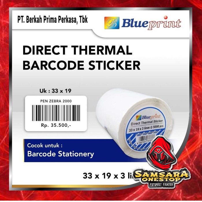 

ATKJaya- Direct Thermal Sticker / Label Stiker BLUEPRINT 33x19x3 Line Isi 5000