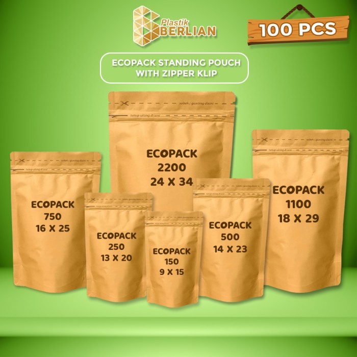 

SOUVEN- Kemasan Paper Kraft 500 Gram ECOPACK 14x23 Standing Pouch KERTAS Kopi