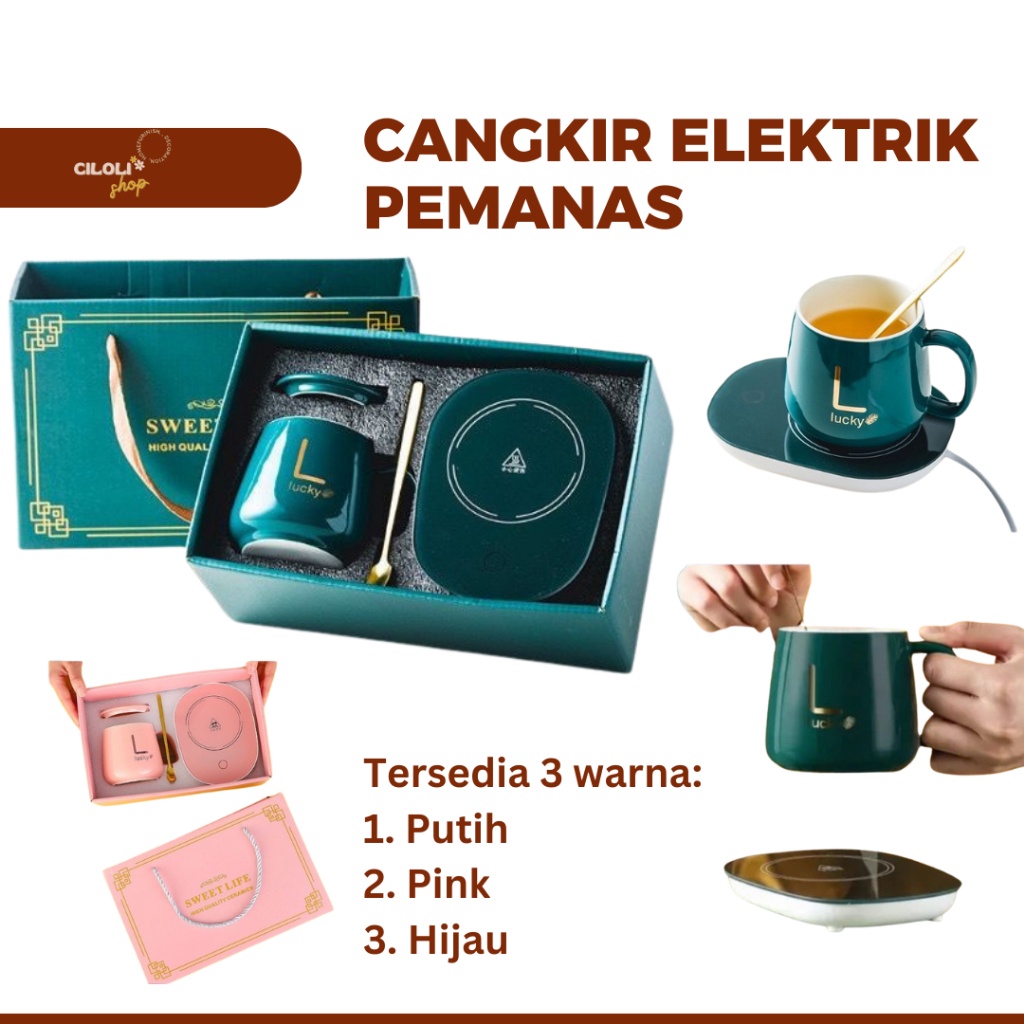 Mug Cangkir Elektrik Set Keramik Pemanas 55 Derajat Penghangat Kopi Gelas Mewah Keramik Listrik dan