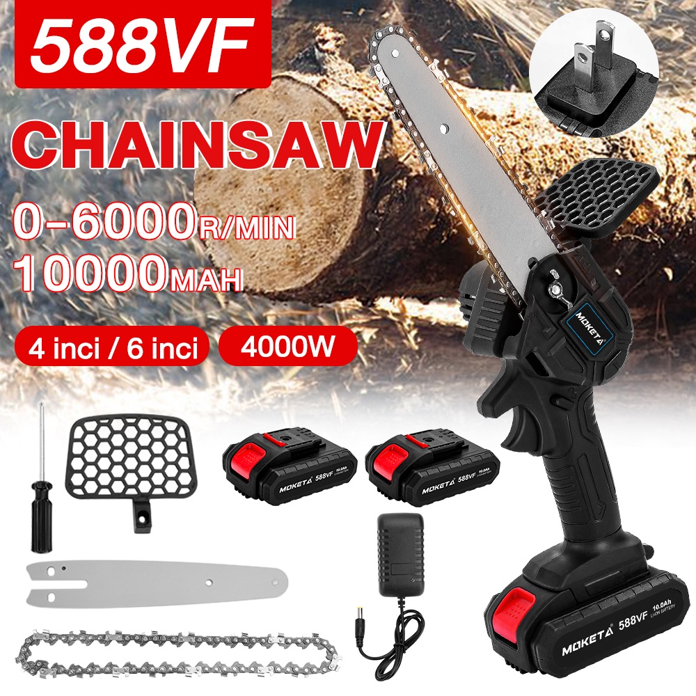 Moketa Chainsaw mini 6 Inch Chainsaw Chain Saw Cordless 2 baterai 12 Inch Chainsaw Cordless Chainsaw