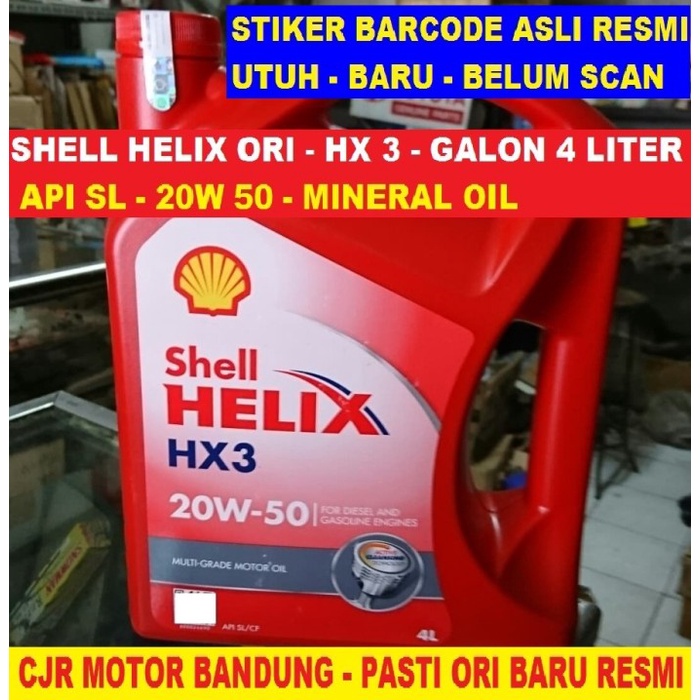 JAYAmart- Oli Shell Helix HX3 20w 50 4 liter / 1 galon botol merah oli mobil