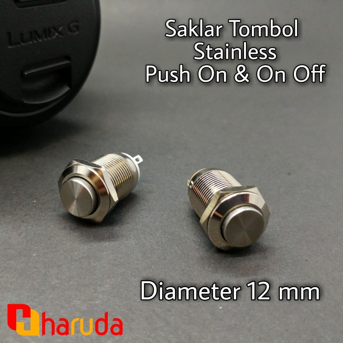 (Good) Saklar Tombol Stainless Push On, On Off 12 mm