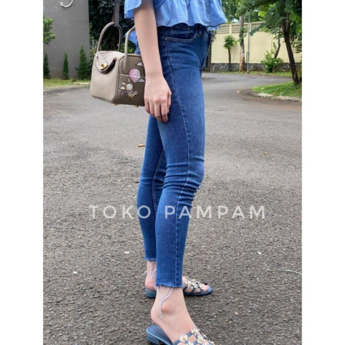 size 27-42 Celana skinny jeans wanita biru JSK 9131 model unfinished c