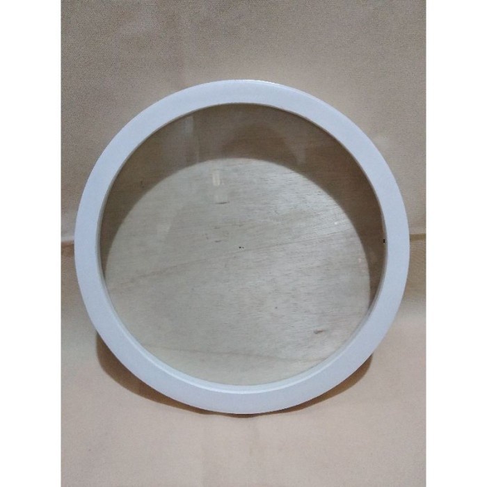 Pigora Mahar bulat D35 Putih frame Kaca Triplek