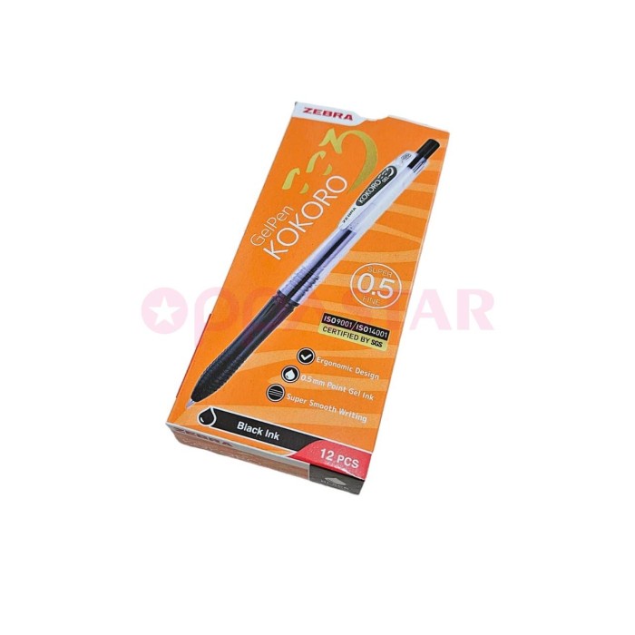 

[tmr] - Pulpen Kokoro Gel 0.5 mm Black Pen Ballpoint Zebra Hitam Lusin 12 pcs