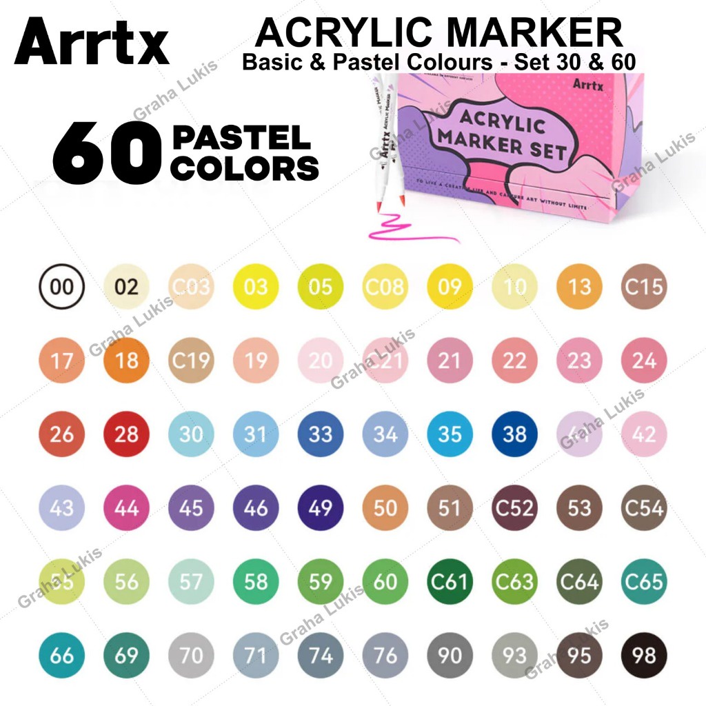 

ARRTX Acrylic Brush Marker Set 30 / Set 60 - Pastel / Basic AACM-05