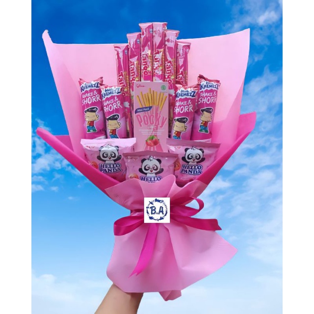

HJ (S) BUKET PINK CANTIK POCKY TANGO/Anniversary/bingkisan Snack Ulang Tahun/Ultah/Wisuda