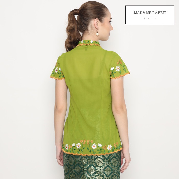 Kebaya Katun Halus Madame Rabbit Bordir Manual Hijau Olive Jahit Rapi