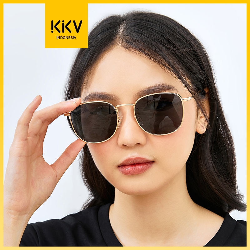 ACCMT- kkv Metal frame black sunglasses Wanita Kekinian Anti UV Anti Silau Kacamata Hitam Kotak