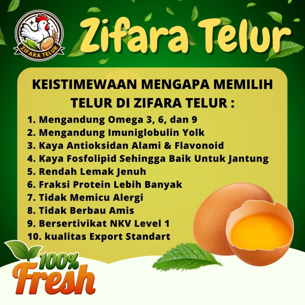 

Zifara Telur - 1 KG Telur Ayam Negeri Omega PREMIUM