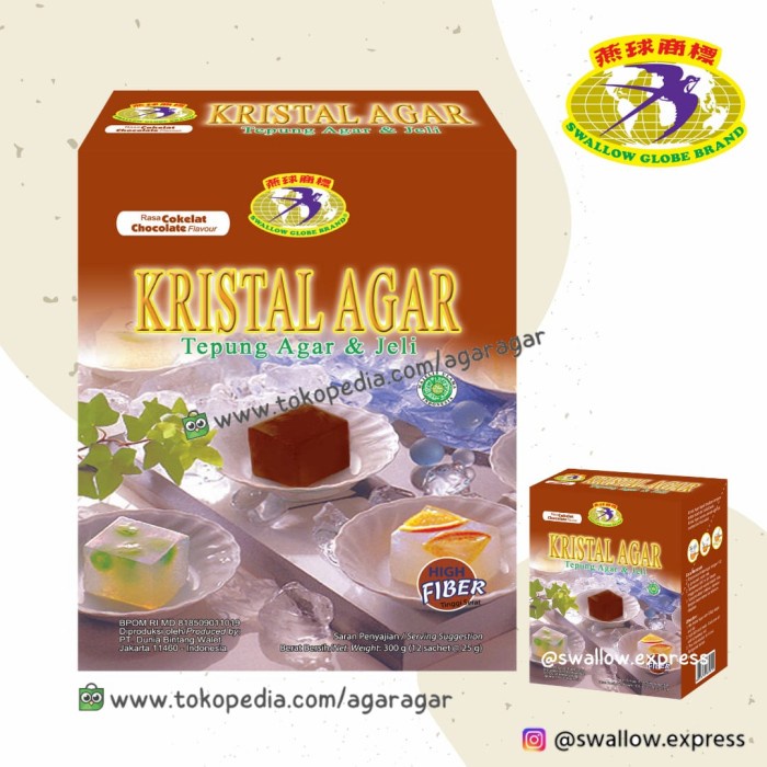 

KRISTAL AGAR JELLY - SWALLOW GLOBE COKLAT SEKOTAK ISI 12 SACHET