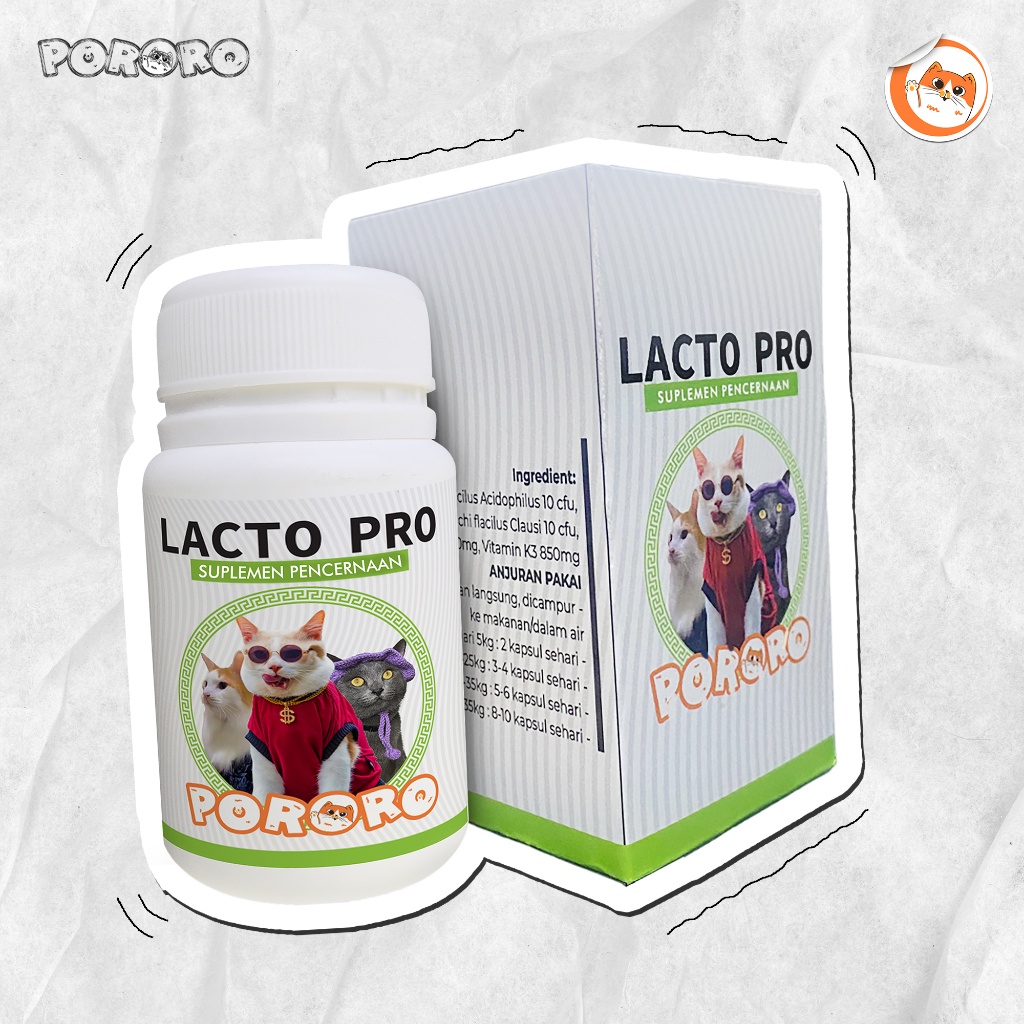 Ready PORORO Vitamin Suplemen Pencernaan Kucing Lacto Pro 50 Capsules