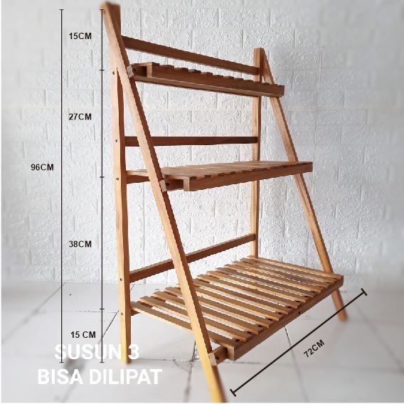 JTTOP RAK BUNGA / TANAMAN KAYU 3 SUSUN MINIMALIS MURAH BISA DILIPAT DENGAN