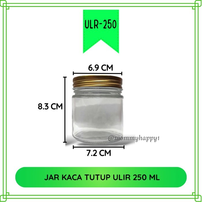 (Good) ULR250 Jar Kaca / Toples 250 ml Tutup Ulir Aluminium - Tutup Gold,Tanpa Bubble