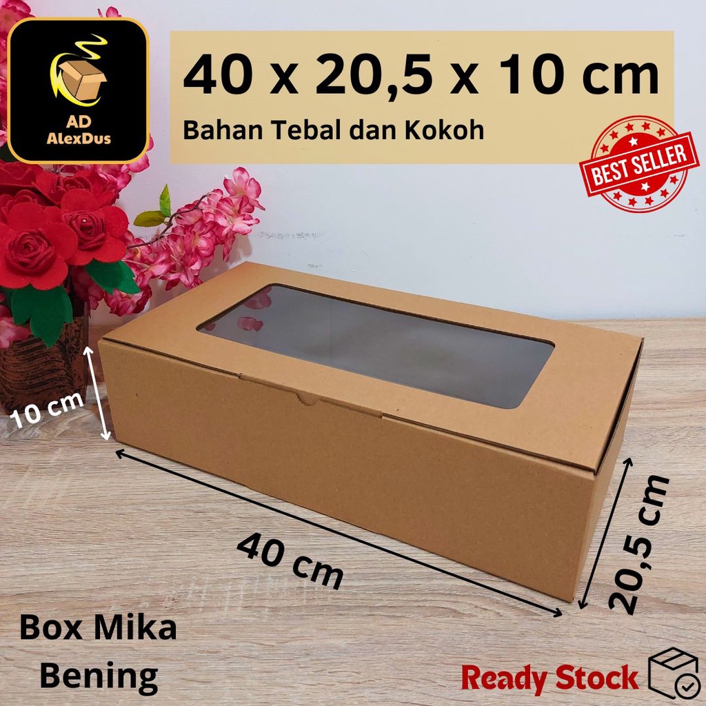 

Kardus Mika 40 x 20,5 x 10 cm Model Diecut | Kotak Box Dus Hampers Kue Snack Parcel