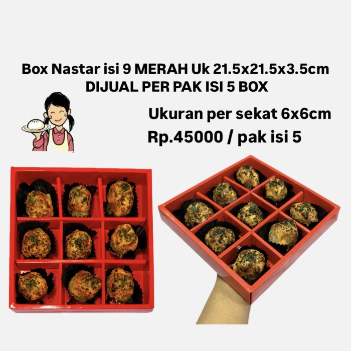

pernakpernik- Box Nastar isi 9 MERAH Lubang uk 6x6cm PER PAK ISI 5 BOX