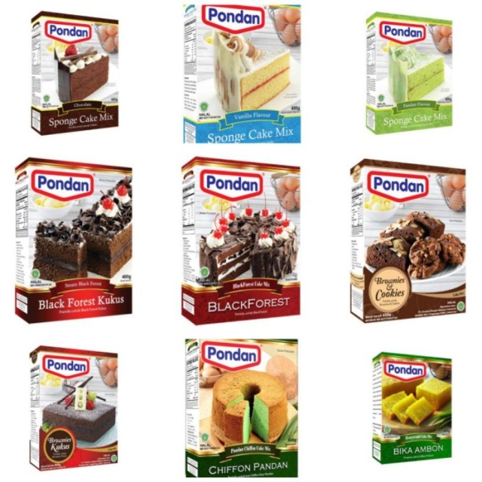 

Tepung Kue Premix Pondan Sponge Cake Mix 400 Gr Rasa Vanilla, Pandan, Chocolate, Varian Black