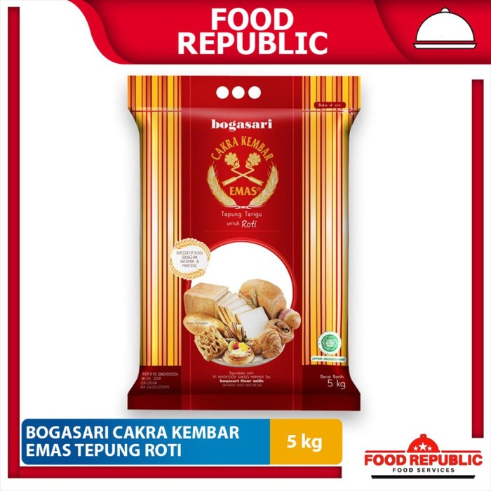 

TEPUNG CAKRA KEMBAR ROTI 5 KG - FLOUR BOGASARI UNTUK TINGGI PROTEIN