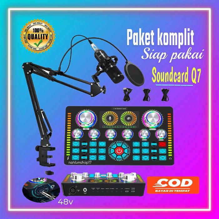 PAKET SOUNDCARD Q7 MIX MICROPHONE BM 800 STAND ARM / PAKET KOMPLIT SOUND CARD Q7 LIVE SOUNDCARD