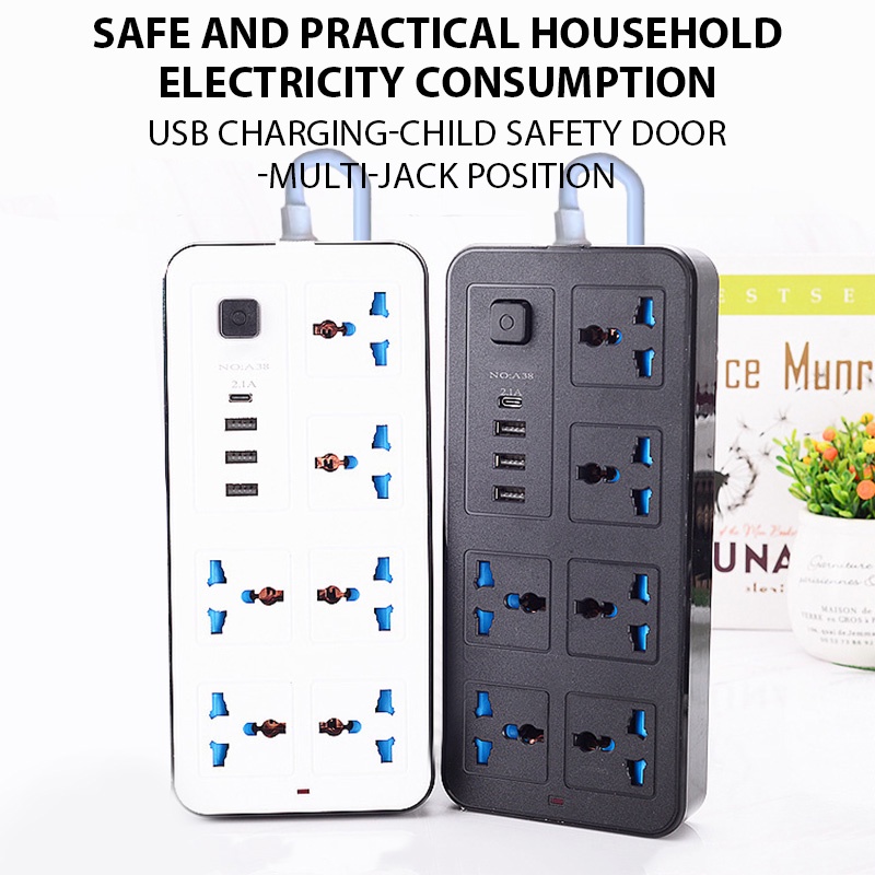 Power MultiTap EU US UK Plug AC Outlets Multitap Socket Power Strip with Extension Cord Type C USB P