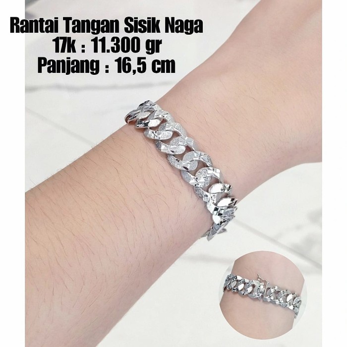 Rantai Tangan Sisik Naga Emas Putih 75% Berat 11.300 Gram Panjang 16Cm
