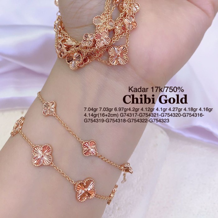 Gelang tangan Alhambra emas 750 kadar 17k - chibi