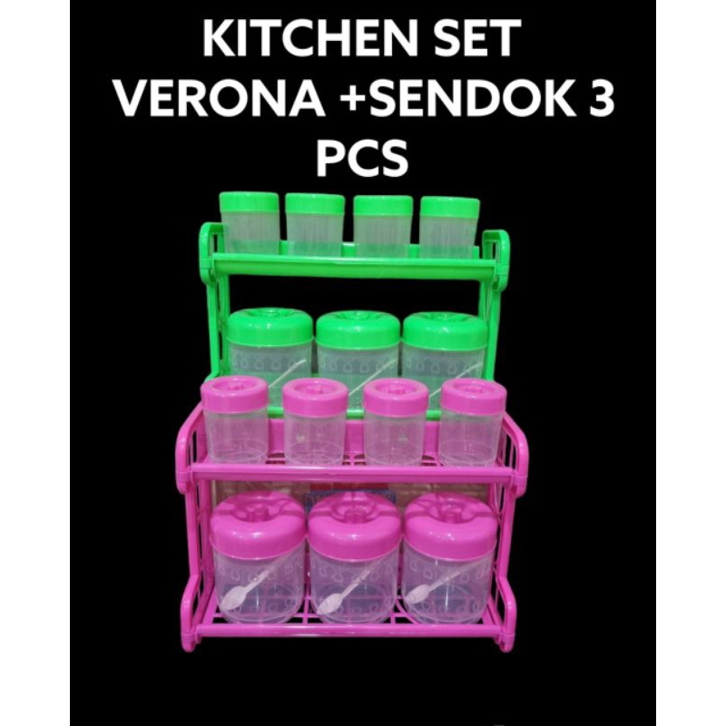 {{ Kitchen Set Verona Susun 2 (1Pak Isi Tempat Bumbu 3Besar+Sendok Tempat Bumbu 4Kecil) Ready }}