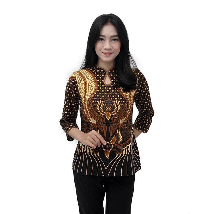 Blouse Batik Wanita Motif Merak Mahkota - Atasan Batik Modern - Baju Kerja - Baju Katun Panjang