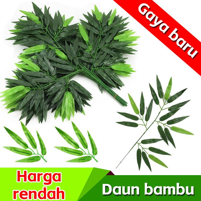 *TOP* (12 BUAH) DAUN BAMBU ARTIFICIAL - DAUN BAMBU PLASTIK - DAUN BAMBU HIASAN - DAUN BAMBU DEKORASI
