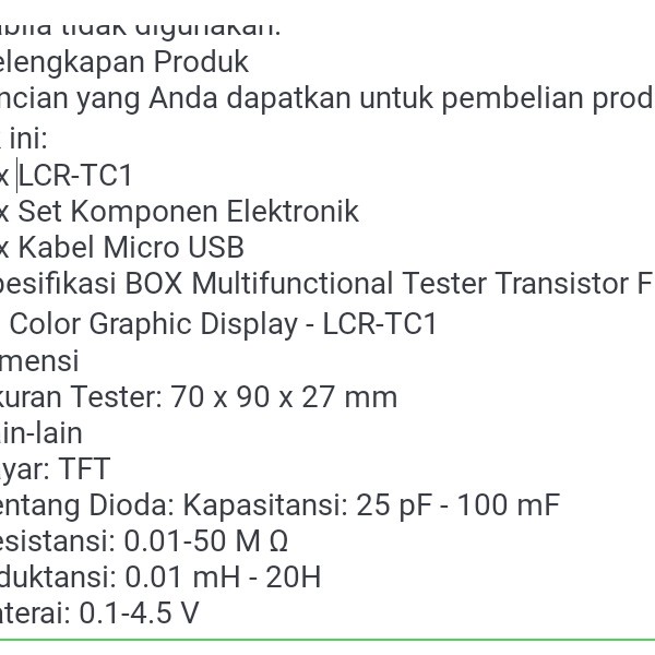 MULTI-FUNCTION TESTER TC1 LCR ESR METER TRANSISTOR ZENER KAPASITOR - P