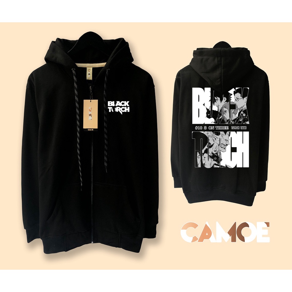 Jaket Hoodie Zipper Anime Black Torch Manga
