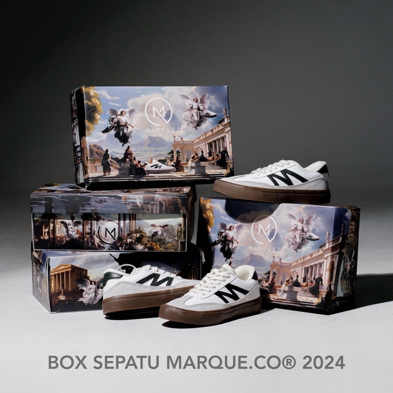 terbaru marque.co gustav series - white putih, black, gum sole, sepatu sneakers casual pria wanita